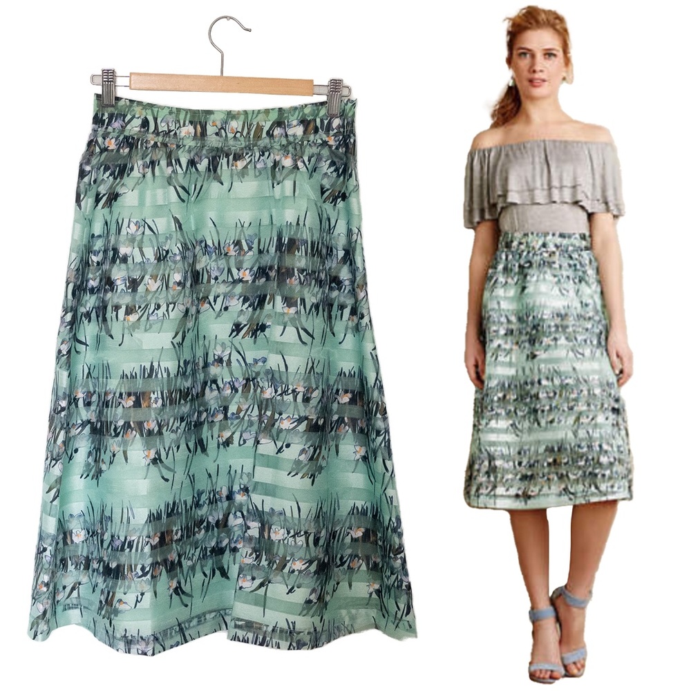 Anthropologie Maeve Floral Mint Striped Skirt - NWT
